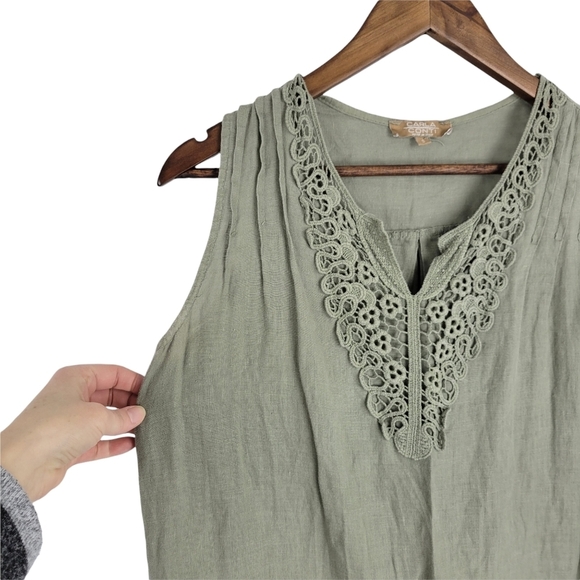 Carla Conti Light green embroidered 100% linen dress size S - Picture 7 of 11
